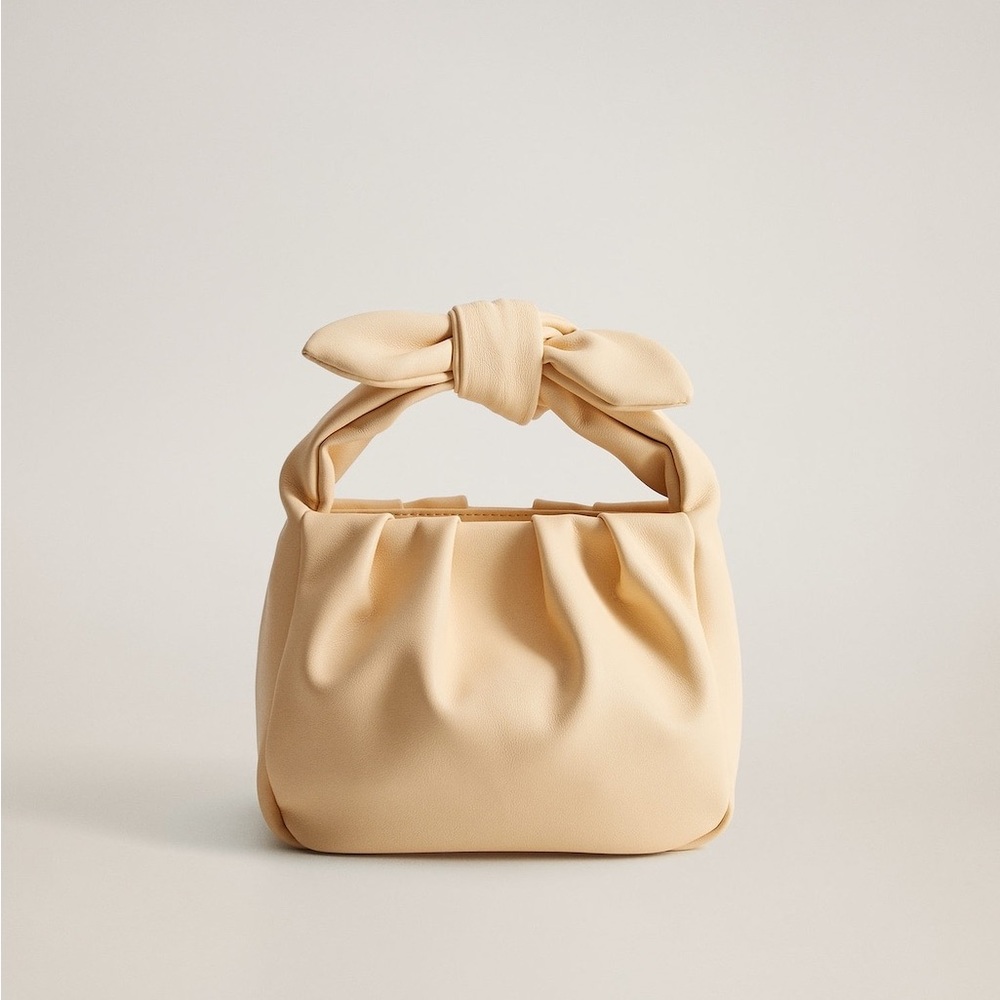 Mango Faux Leather Top Bow Knot Handle Shirred Crossbody Mini Bag